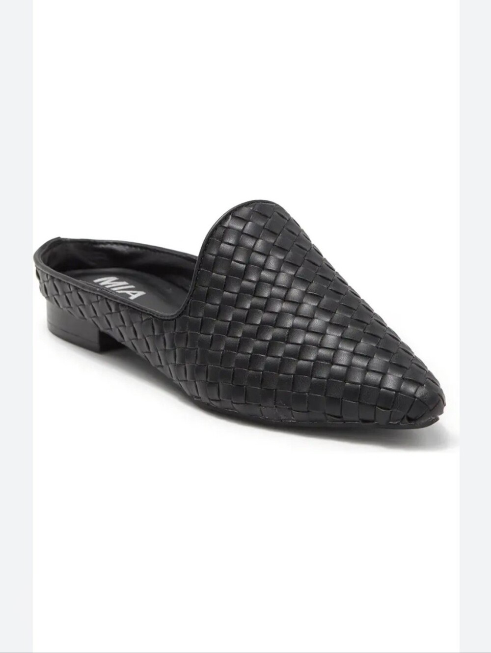 MIA Johona Black Woven Vegan Leather Slip-on Mules